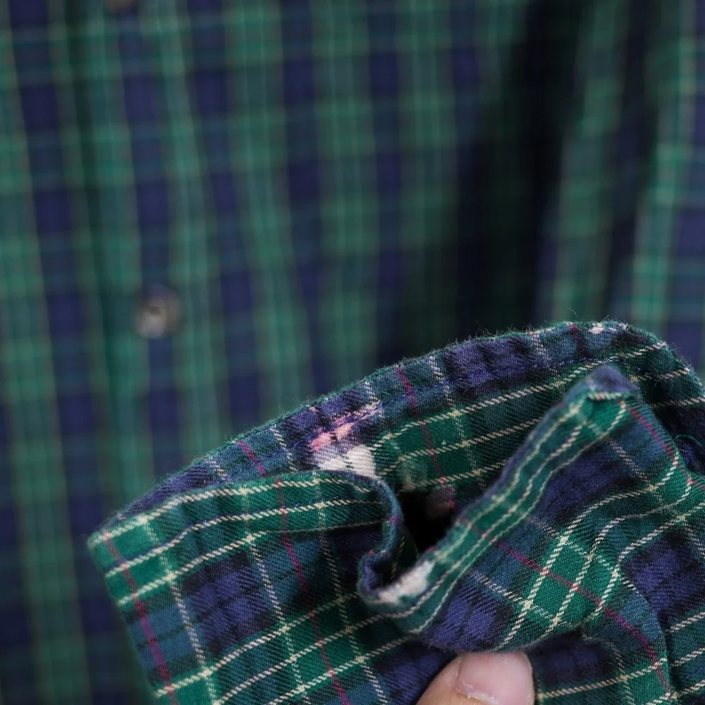 J. Crew Mens Slim Fit‎ Brushed Twill Plaid Button Down Shirt Size M Green Navy